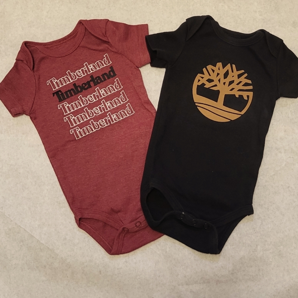 Two Timberland short sleeve onesies/bodysuits